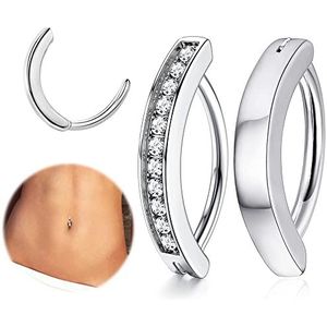 FIOROYAL 2 stuks 14G navel clicker ring voor vrouwen chirurgisch staal CZ opaal buik ring eenvoudige omgekeerde navel ringen lichaam sieraden, rvs, Geen edelsteen
