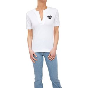 Love Moschino T-shirt à manches courtes et col en V pour femme, Blanc optique, 48