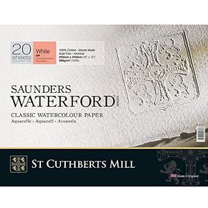 ST CUTHBERTS MILL Saunders Waterford blok met 20 vellen aquarelpapier, gesatineerde korrel, 41 x 31 cm, 300 g/m², natuurlijk wit