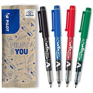 Pilot - Viltstiften met vloeibare inkt met perfecte vloeiende lijnen - Assortiment viltstiften - Zwart, blauw, rood, groen - Medium punt 2,0 mm