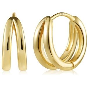 ALEXCRAFT Oorbel voor dames, zilver 925, verguld, 14 K, creolen, roestvrij staal, gouden gesp, kleine modieuze hoepel, sieraden, geschenken voor vrouwen, Metaal, Geen edelstenen
