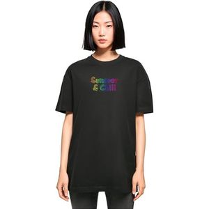 MERCHCODE Mp0007001-dames zomer en chill regenboog oversized boyfriend T-shirt dames (1 stuk), zwart.