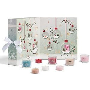 Yankee Candle Adventskalender 2022, cadeauset met geurkaarsen, 12 gevulde votiefkaarsen, 12 theelichtjes en 1 windlicht, Snow Globe Wonderland Collection, perfect cadeau voor vrouwen