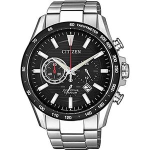 Citizen Eco-Drive chronograaf herenhorloge met titanium band, zwart, één maat, armband, zwart., Armband