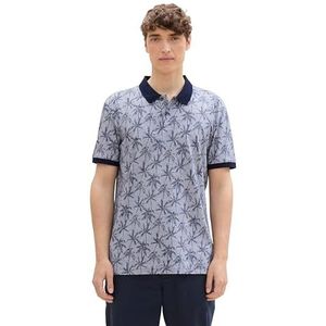 TOM TAILOR Denim 1042112 Poloshirt voor heren, 1 stuk, 35573 - Marineblauwe zomerpalmprint