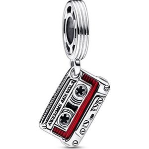 Marvel-charme sterling zilveren cassette met transparant zwart en rood email, Zilver, Zirkonia