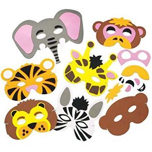 Baker Ross Set van 6 schuimmaskers voor het maken van maskers – jungledieren, inclusief aap, tijger, leeuw, olifant, zebra en giraf, ideaal voor carnaval.