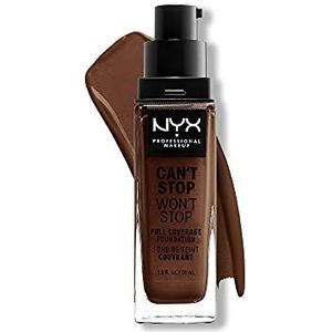 NYX Professional Makeup Vloeibare foundation, dekkend, houdt 24 uur, Can't Stop Won't Stop, waterbestendig, matte afwerking, kleur (teint): Warm walnut (bruin)