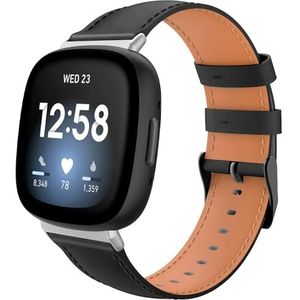 TiMOVO Compatibel met Fit-bit Versa 4/Versa 3/Sense 2/Sense 2/Sense reservearmband van echt leer voor dames en heren, zwart