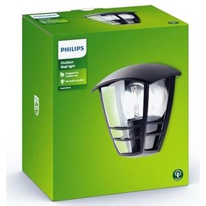 Philips Creek Buitenwandlamp - Zwart - 60 W - E27-fitting - Spatwaterdicht - Exclusief lichtbron