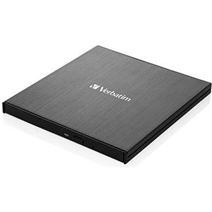 Verbatim Externe Blu-Ray-brander, slimline, zwart, USB 3.2, Gen 1 met USB-C-aansluiting, Blu-ray-speler, 4K Ultra HD, compacte externe Blu-ray-brander