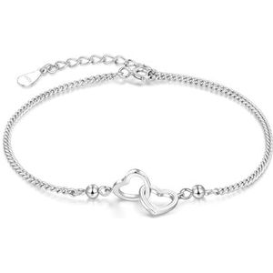 Candyfancy Hartvormige damesarmband van 925 zilver, verstelbare armband, cadeau voor vrouwen, meisjes, vriendin, moeder, Sterling zilver, Geen edelsteen