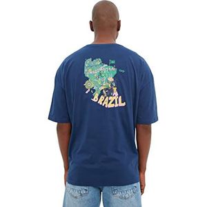 Trendyol T-shirt Tissé Col Rond Standard pour Homme Grande Taille Chemise, bleu marine, S