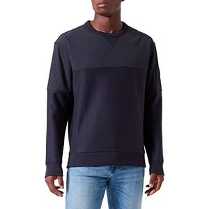 BOSS Wetwill heren sweatshirt relaxed fit katoen fleece met ton-tone, donkerblauw, L, Donkerblauw