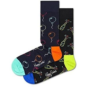 Happy Socks Uniseks Happy Set van 2 sokken, blauw-wit-turquoise-oranje-rood/geel-zwart, 36-40 EU, blauw-wit-turquoise-oranje-rood/geel-zwart, 36-40 EU, Blauw-Wit-Turkooise-Oranje-Rood-Geel-Zwart