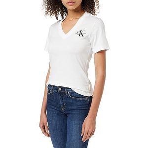 Calvin Klein Jeans Monologo slim T-shirt met V-hals S/S gebreide tops voor dames, Wit