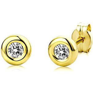 Miore Ronde oorstekers voor dames met geboortesteen robijn – smaragd – saffier – zirkonia in witgoud – 9 karaat 375 geelgoud, maat 16 5,5 x 5,5 mm, geelgoud, oxide, geelgoud, Cubic Zirkonia
