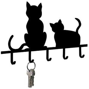 Sleutelbord katten - van zwart gelakt ijzer, ijzer, 20 x 2 x 15 cm, zwart