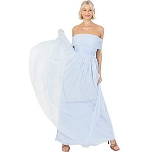 Anaya with Love Bardot schoudervrije lange damesjurk met riem voor bruiloft, gast, eindexamenfeest, bruidsmeisje, lichtblauw, 40, Lichtblauw