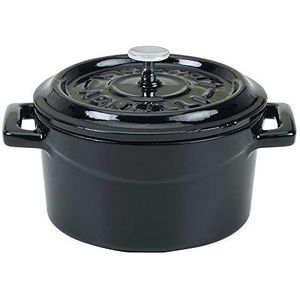 Pentole Agnelli COGHSRP10414R Slowcook steelpan met handgrepen en deksel, gietijzer, 0,8 l, 14 cm, zwart glanzend