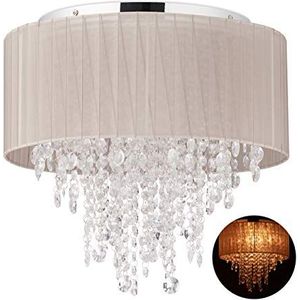 Relaxdays Plafondlamp van kristal, lampenkap van organza, G9 fitting, 5 lampen, 39 x 39,5 cm, grijs/zilver