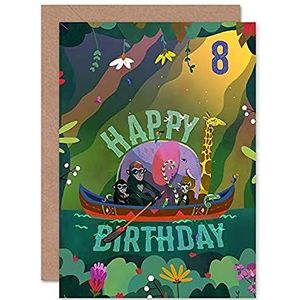 Jungle Boat verjaardagskaart voor kinderen, 8e verjaardag