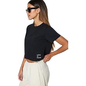Trendyol T-shirt basique en tricot à col rond pour femme Coupe régulière, Noir, XL
