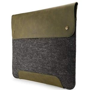 MegaGear MacBook-hoes van echt leer en fleece 13,3 inch olijf, één maat, laptoptas