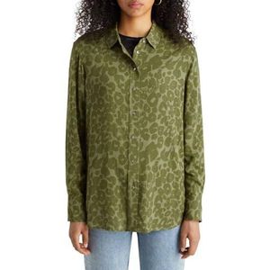 Scotch & Soda Viscose Printed Relaxed Fit T-shirt voor dames, Poetry Leopard Military 7371