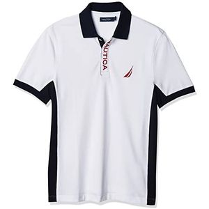Nautica Heren korte mouwen Color Block Performance Pique Polo Shirt, helder wit, L