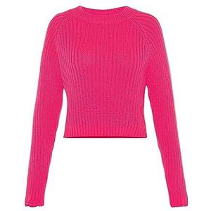 myMo Women's Ribgebreide trui met ronde hals voor dames, polyester, roze, maat XS/S, trui, roze, XS, Roze