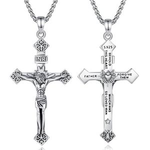 CELESTIA Halsketting met christelijk kruis, heilige christoffel, Saint Jude Thaddea, hanger, zilver, 925, sieraden, cadeau, heren, dames, uniseks, roestvrij staal, ketting, Edelmetaal, Geen edelsteen
