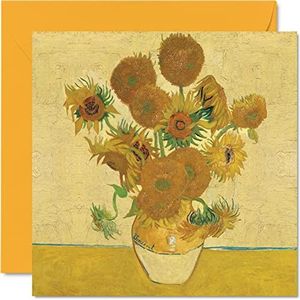 Van Gogh Klassieke kunstkaarten voor dames en heren, zonnebloemen, abstracte verjaardagskaart voor mama, papa, tante, oom, opa, oma, 145 mm x 145 mm