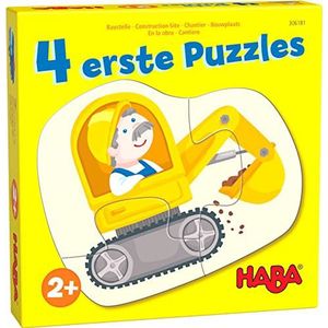 4 eerste puzzels, bouwplaats (kinderpuzzel): 4 grote motieven met 1 x 2, 2 x 3 en 1 x 4 puzzelstukjes