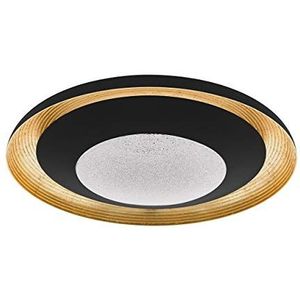 EGLO Canicosa 2 Led-plafondlamp, 2 lichtpunten, plafondlamp van slagmetaal, kunststof in zwart, goud, met afstandsbediening, kleurtemperatuurverandering (warm-koud), nachtlampje, dimbaar, Ø 49,5 cm