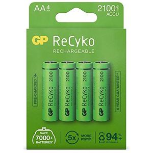 1 x 4 GP ReCyko+ NiMH batterijen, 2100 mAh, klaar voor gebruik