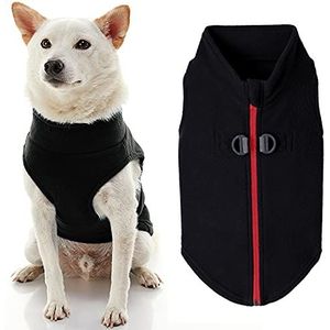 Gooby Hondentrui van fleece, met ritssluiting, zwart, maat M, warme fleece trui met dubbele D-ring, wintertrui voor kleine honden – kleding voor kleine en middelgrote honden