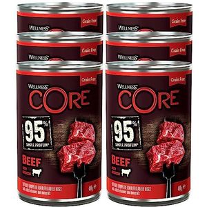 Wellness CORE 95% Beef & Broccoli, Hondenvoer zonder granen, met hoog gehalte aan vlees, rundvlees en broccoli, 6 x 400 g