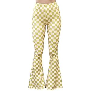 Daisy Del Sol Hoge taille, zigeuner, comfortabel, etnische yoga, tribal stretch, Palazzo 70s Bell Bottom Fit to Flare Pants, Groen dambord