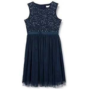 Maya Deluxe Meisjes Midi jurk met pailletten en strik, Navy Blauw