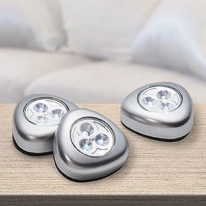 Grundig 5 stuks led-spots kastverlichting touch-lamp werkt op batterijen zelfklevend kunststof zilver