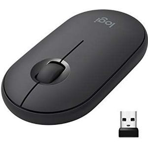 Logitech M350 Pebble Draadloze muis, Bluetooth of 2,4 GHz met mini-USB-ontvanger, muis voor computer met stille klik, draagbaar, notebook/pc/Mac/iPad OS/Chromebook - grafiet/zwart