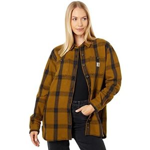 Carhartt Loose Fit Heavyweight Twill lange mouw, geruit overhemd met knopen, werkstation voor dames, Carhartt bruin, S, Carhartt Bruin