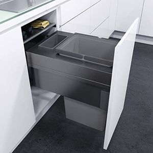 VAUTH-SAGEL Envi Space XX Pro KB Inbouwafvalemmer met frontbevestiging, keukenafvalemmer met schokdemper en automatische sluiting, 35 liter bak, kunststof/staal, lavagrijs