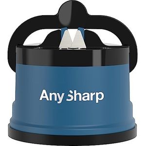 AnySharp Messenslijper, handenvrij, PowerGrip-zuignap, slijpt veilig alle keukenmessen, ideaal voor gehard en gekarteld staal, het beste ter wereld | Blauw