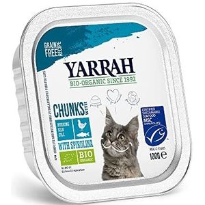 Yarrah 16 zakjes biologisch kattenvoer kleine stukjes vis elk 100 g (16 x 0,1 kg)