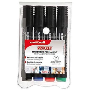 Uni-Ball Uni Mitsubishi Pencil permanente marker geurloos Uni Prockey PM122 multi-houder multifunctioneel apparaat op waterbasis, geurloos - medium conische punt 1,2-1,8 mm - 4 kleuren