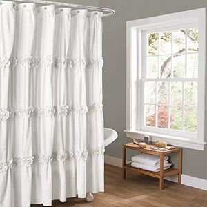 Lush Decor Douchegordijn met plooien voor badkamer, polyester, wit, 183 x 183 cm