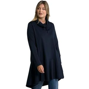 Ulla Popken Sweatshirt met lange mouwen, lange rug, A-lijn, opstaande kraag, lange mouwen, trainingspak voor dames, Navy Blauw