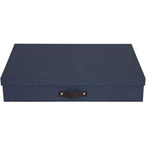 Bigso Box of Sweden Documentenbox met deksel voor papier DIN A3 organizer met deksel en leren handvat, opbergdoos van vezelplaat en papier, blauw
